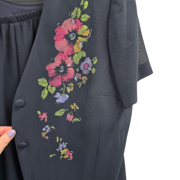 Karin Stevens Pantsuit Womens 10 Petite Floral Beaded 3 Piece Set - Picture 3 of 11